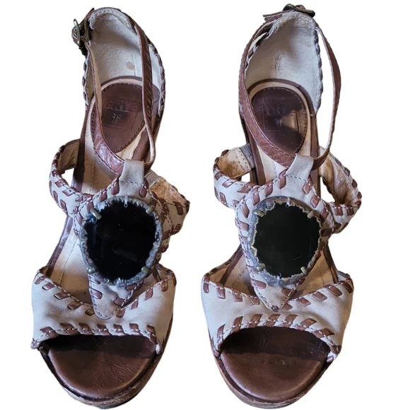 Frye Pepper Agate Stone Brown Wedges Platform Shoes Size 7 - Picture 3 of 13